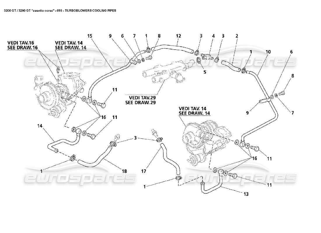 un schéma de pièces du catalogue de pièces Maserati 3200 GT/GTA/Assetto Corsa