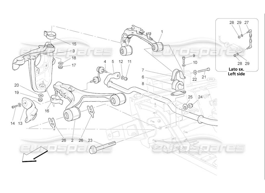 maserati qtp. (2009) 4.7 auto schéma des pièces de la suspension avant