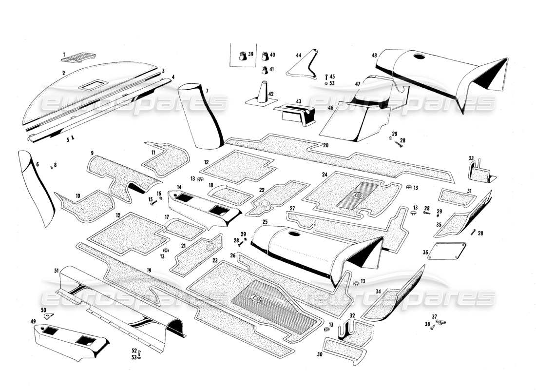 maserati qtp.v8 4.7 (s1 & s2) 1967 diagramme des pièces de tapis