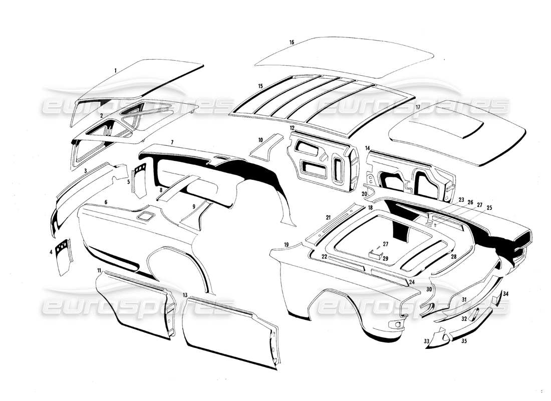 maserati qtp.v8 4.7 (s1 & s2) 1967 coque du corps schéma des pièces