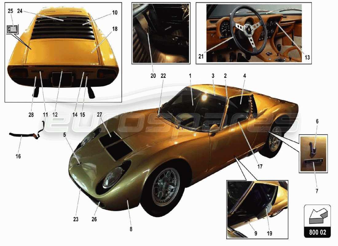 lamborghini miura p400s diagramme des pièces du corps