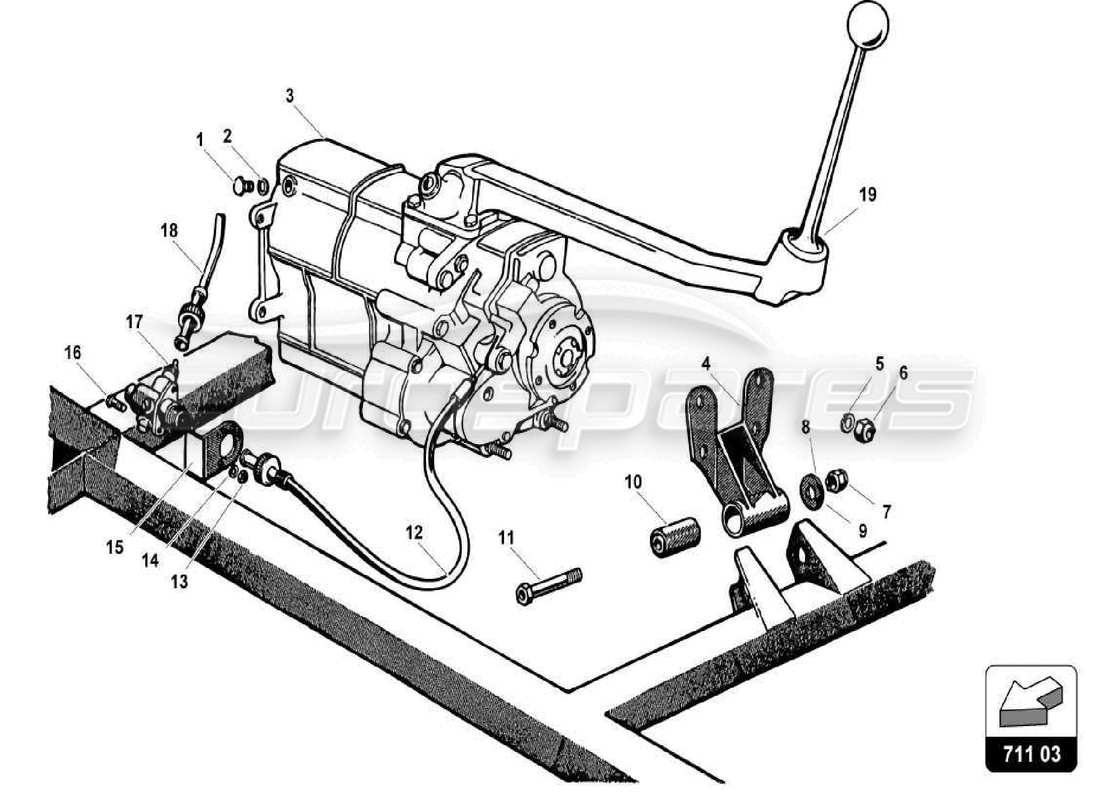 lamborghini 350 gt schéma des pièces des commandes de transmission manuelle