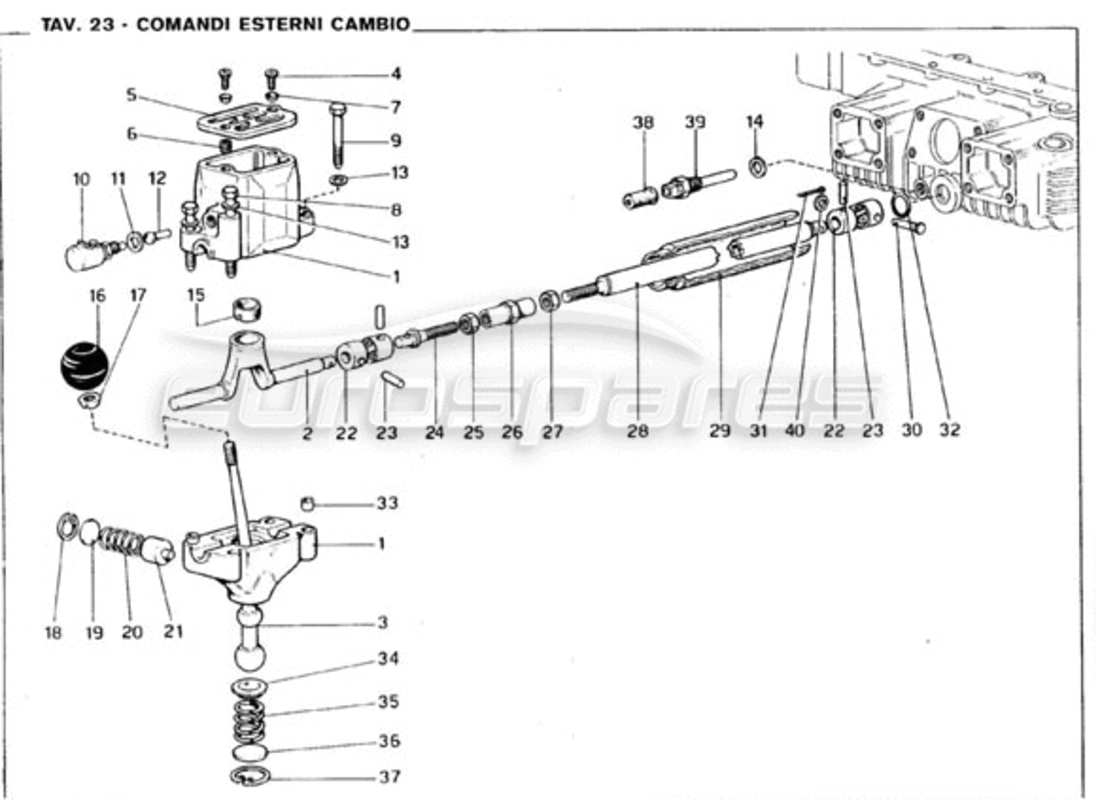 ferrari 246 gt series 1 schéma des pièces des commandes extérieures de la boîte de vitesses