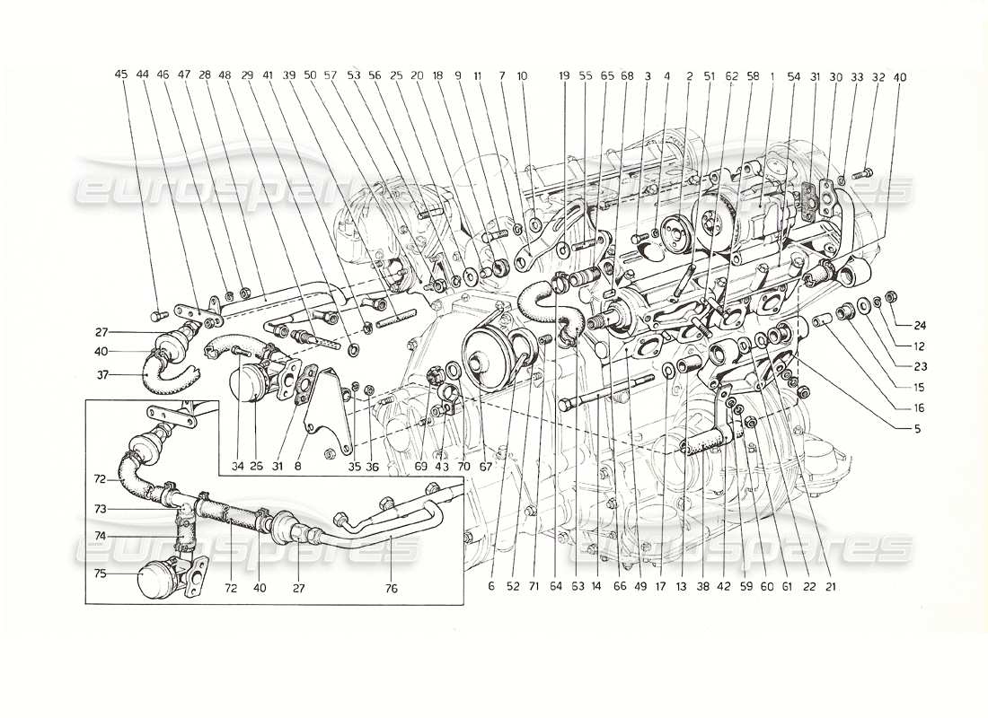 ferrari 308 gt4 dino (1976) rear air pump and pipings (u.s. and australian versions 1976) part diagram