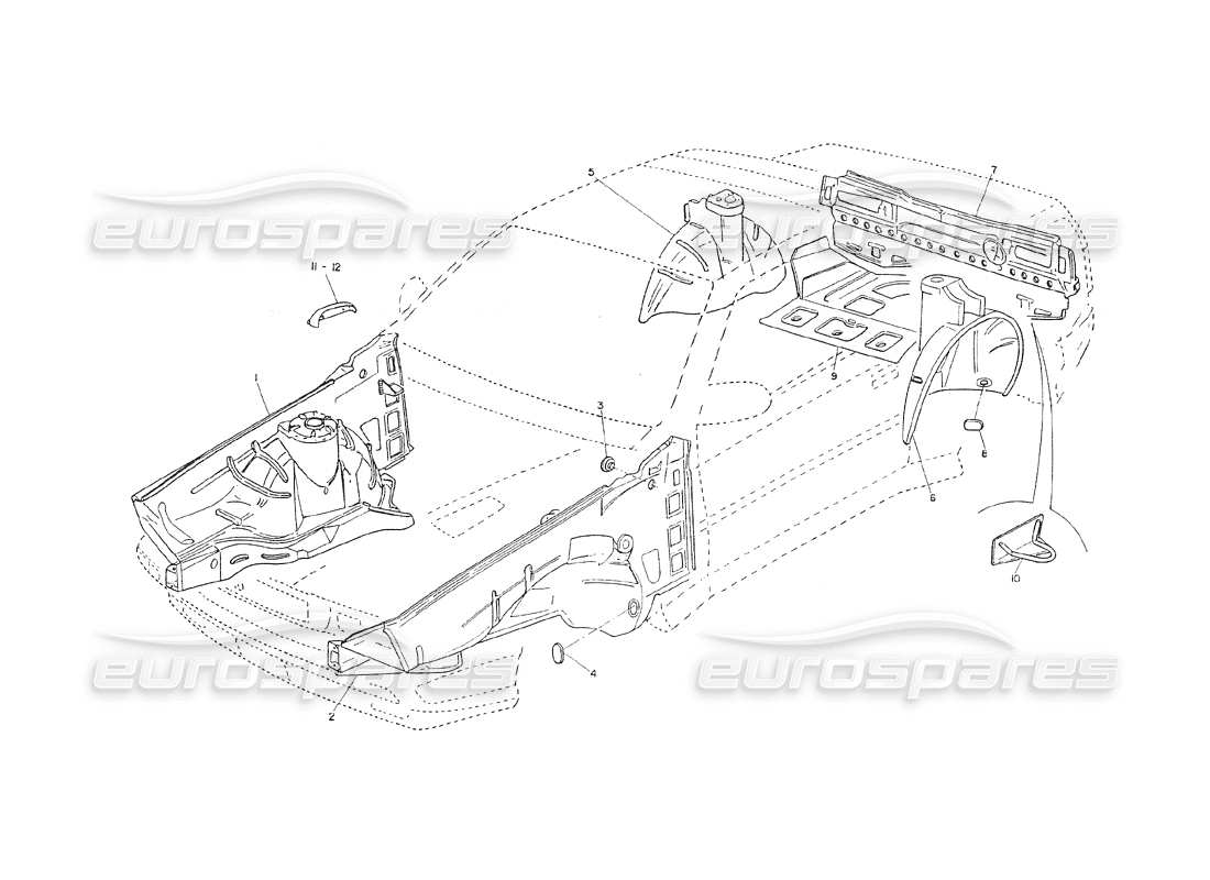 maserati shamal carrosserie - cadre interne schéma des pièces
