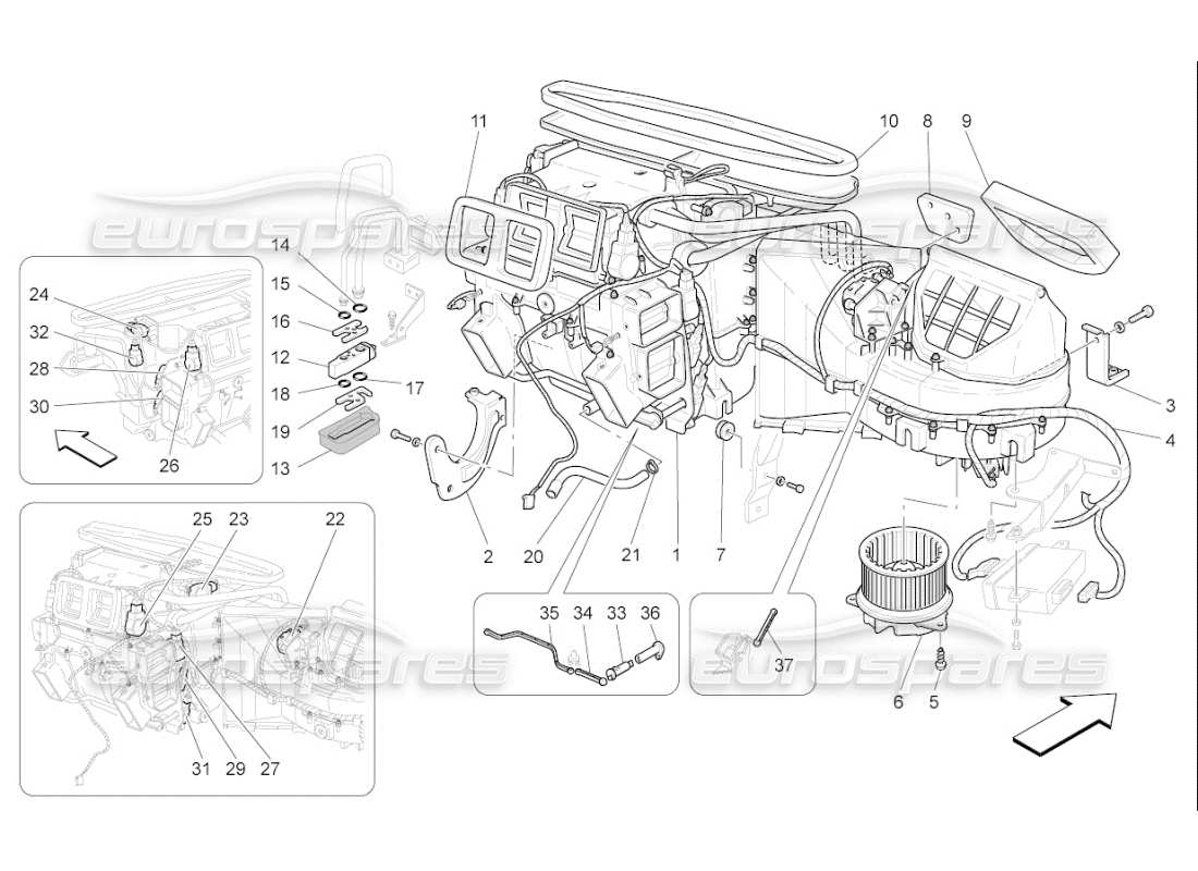 maserati qtp. (2007) 4.2 f1 unité a c : diagramme de pièces des dispositifs du tableau de bord