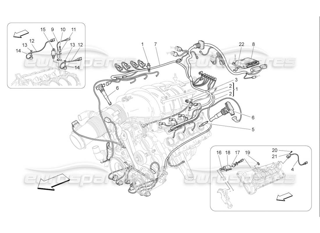 maserati qtp. (2007) 4.2 f1 commande électronique : diagramme des pièces de commande d'injection et de synchronisation du moteur