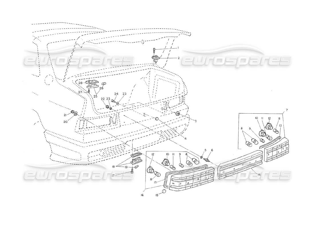 maserati shamal feux arrières schéma des pièces