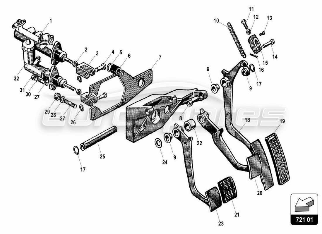 lamborghini 350 gt assemblage de la boîte à pédales schéma des pièces