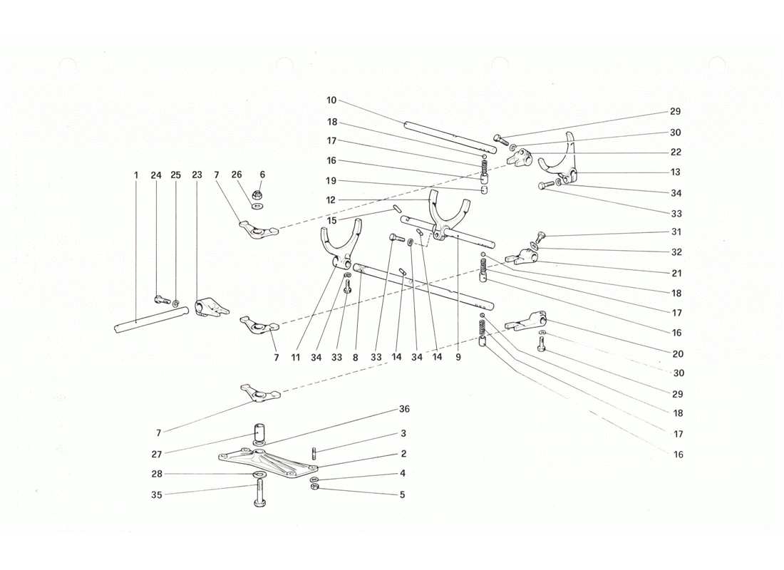 ferrari 208 gtb gts diagramme des pièces des commandes intérieures de la boîte de vitesses
