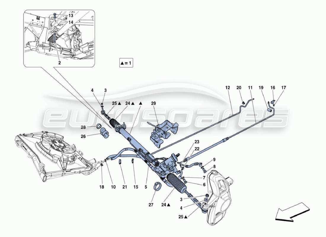 ferrari 488 challenge schéma des pièces de la crémaillère de direction