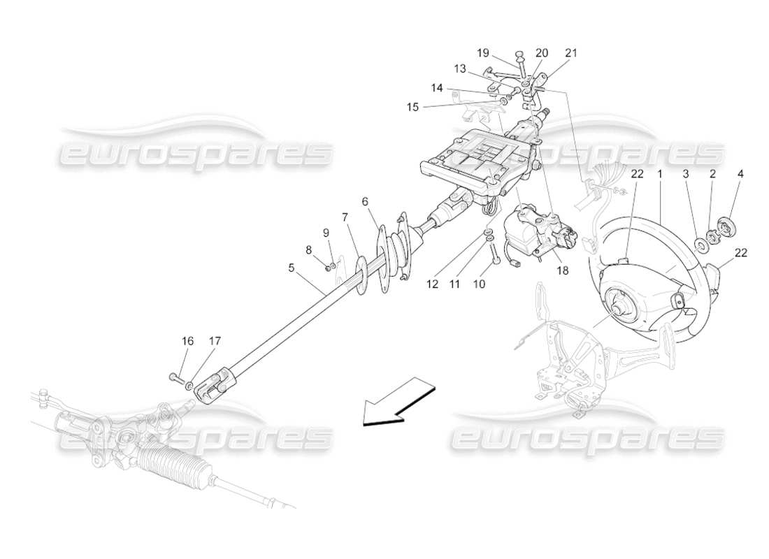 maserati grancabrio (2011) 4.7 colonne de direction et unité de volant schéma des pièces