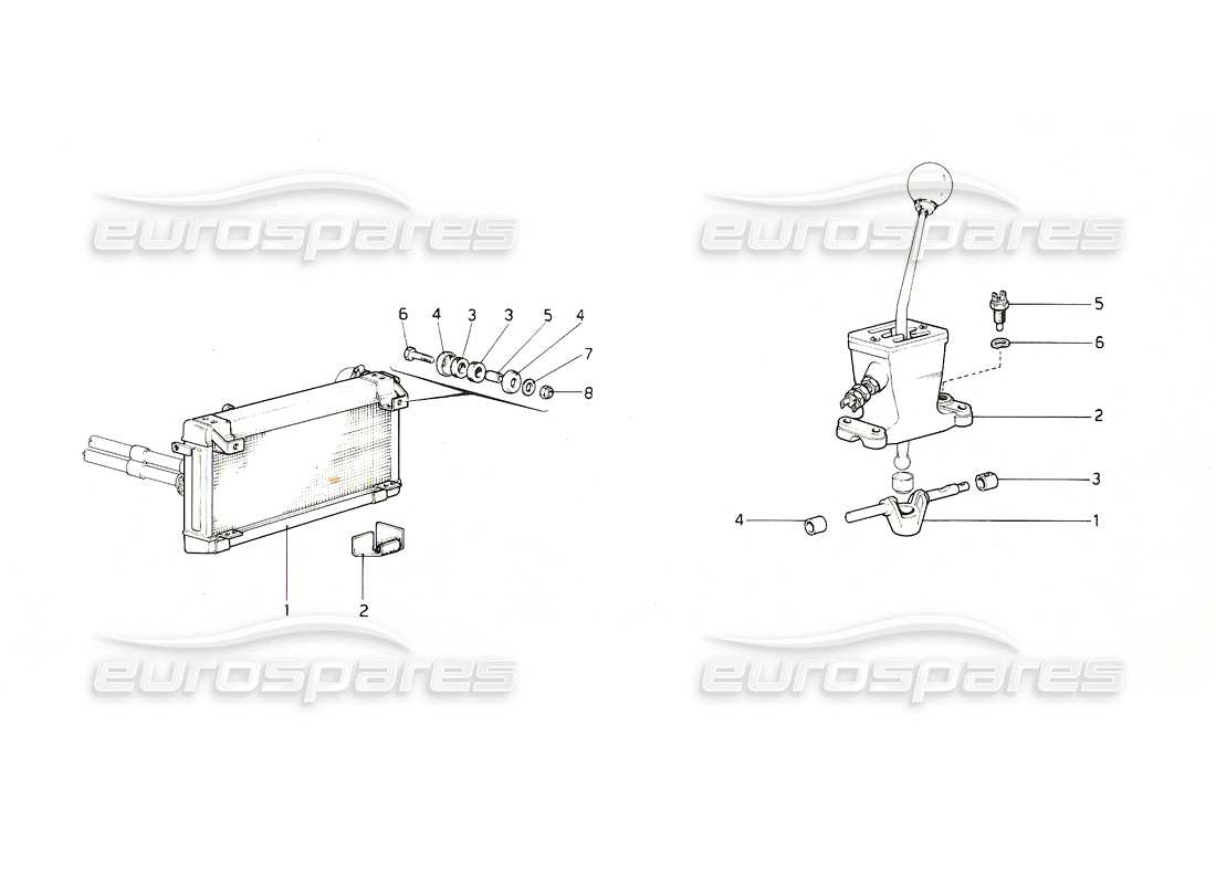 ferrari 308 gt4 dino (1976) water radiator - gear - lever housing (us 1976 version) part diagram