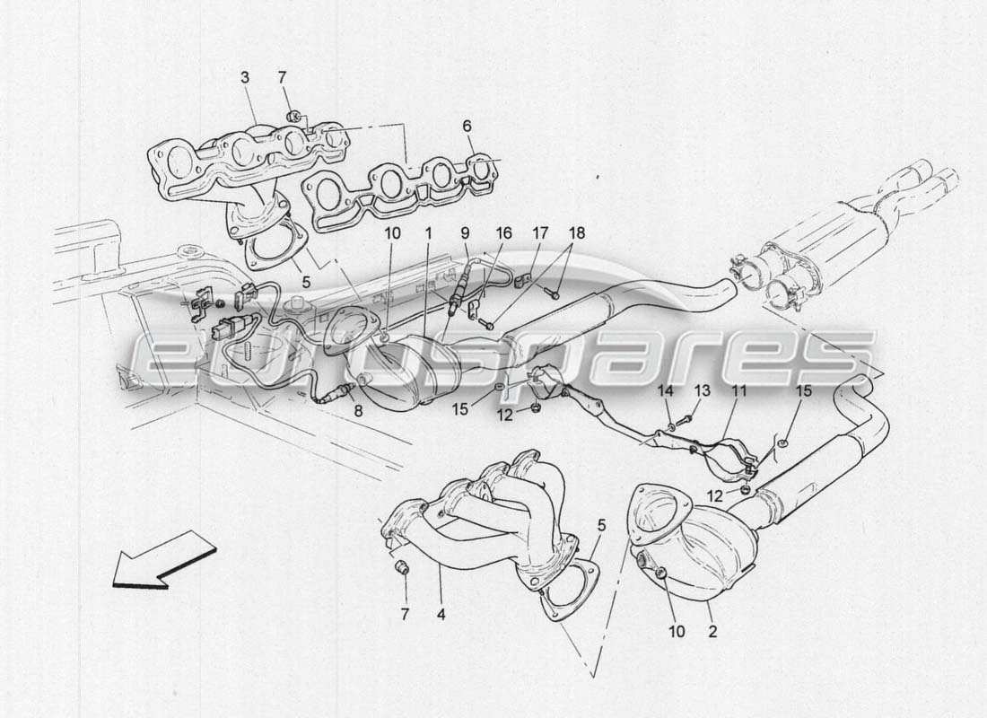 maserati grancabrio mc centenario diagramme des pièces des précatalyseurs et des catalyseurs