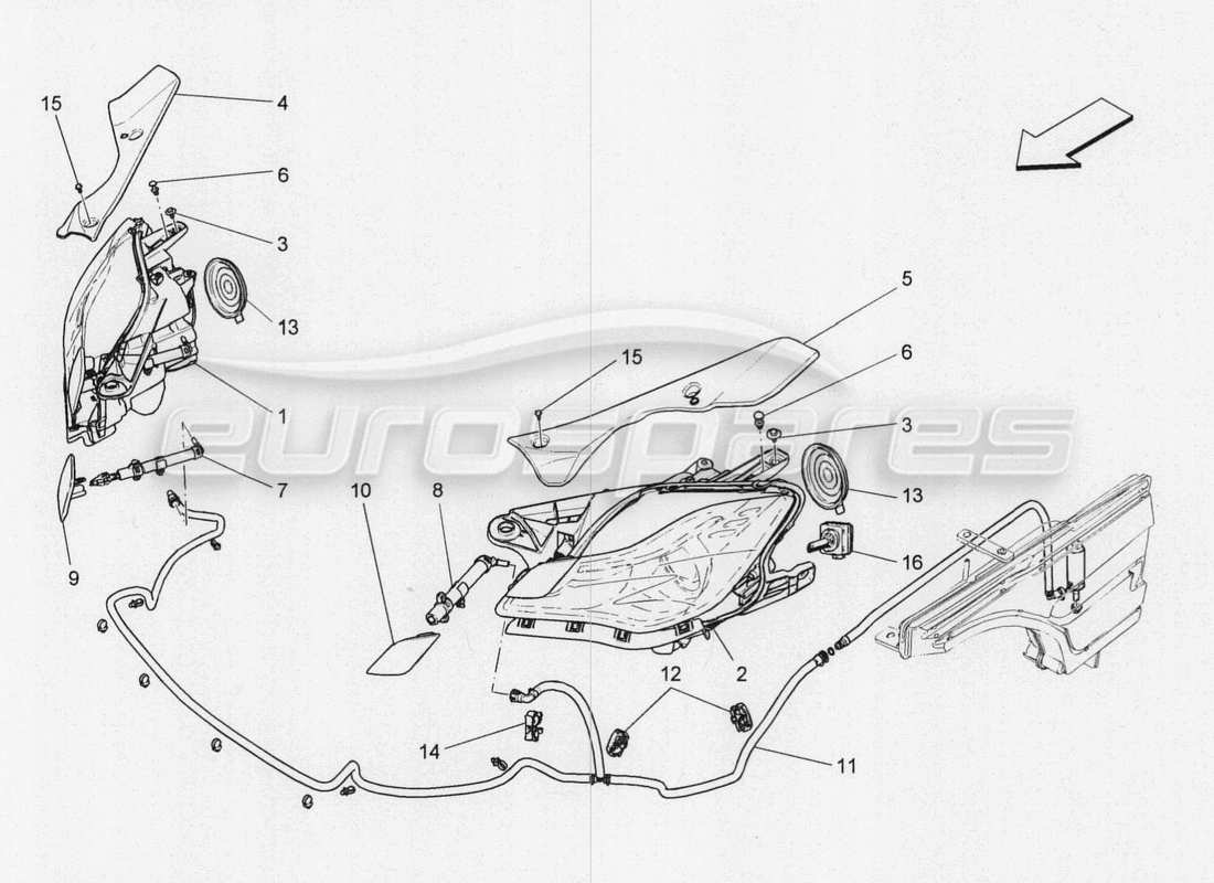 maserati qtp. v8 3.8 530bhp 2014 auto schéma des pièces des groupes de phares