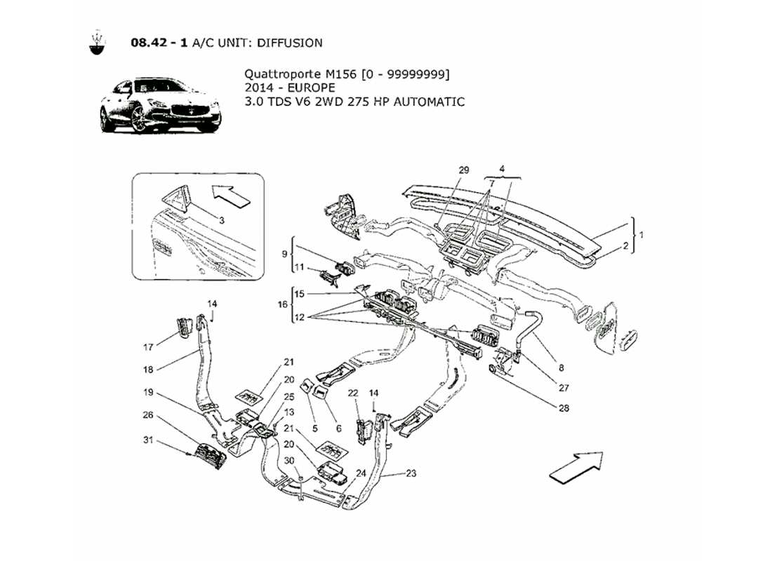 maserati qtp. v6 3.0 tds 275bhp 2014 unité a c : diagramme des pièces de diffusion