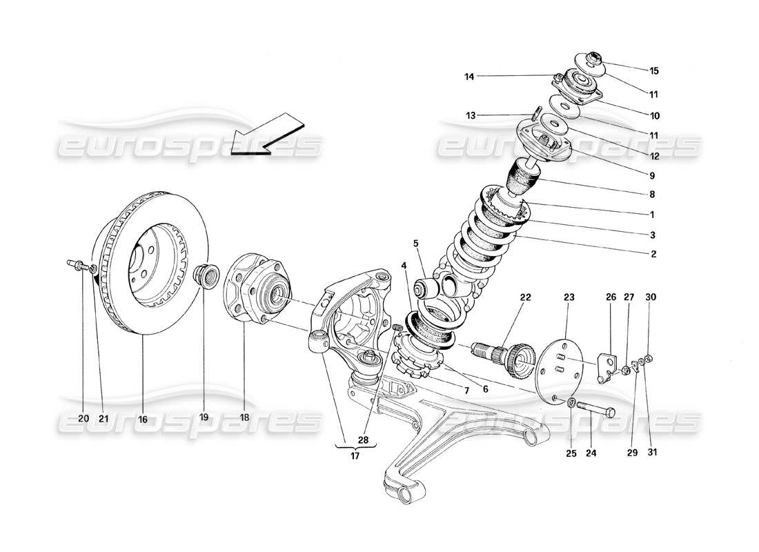 ferrari 348 (1993) tb / ts suspension avant - amortisseur et disque de frein schéma des pièces