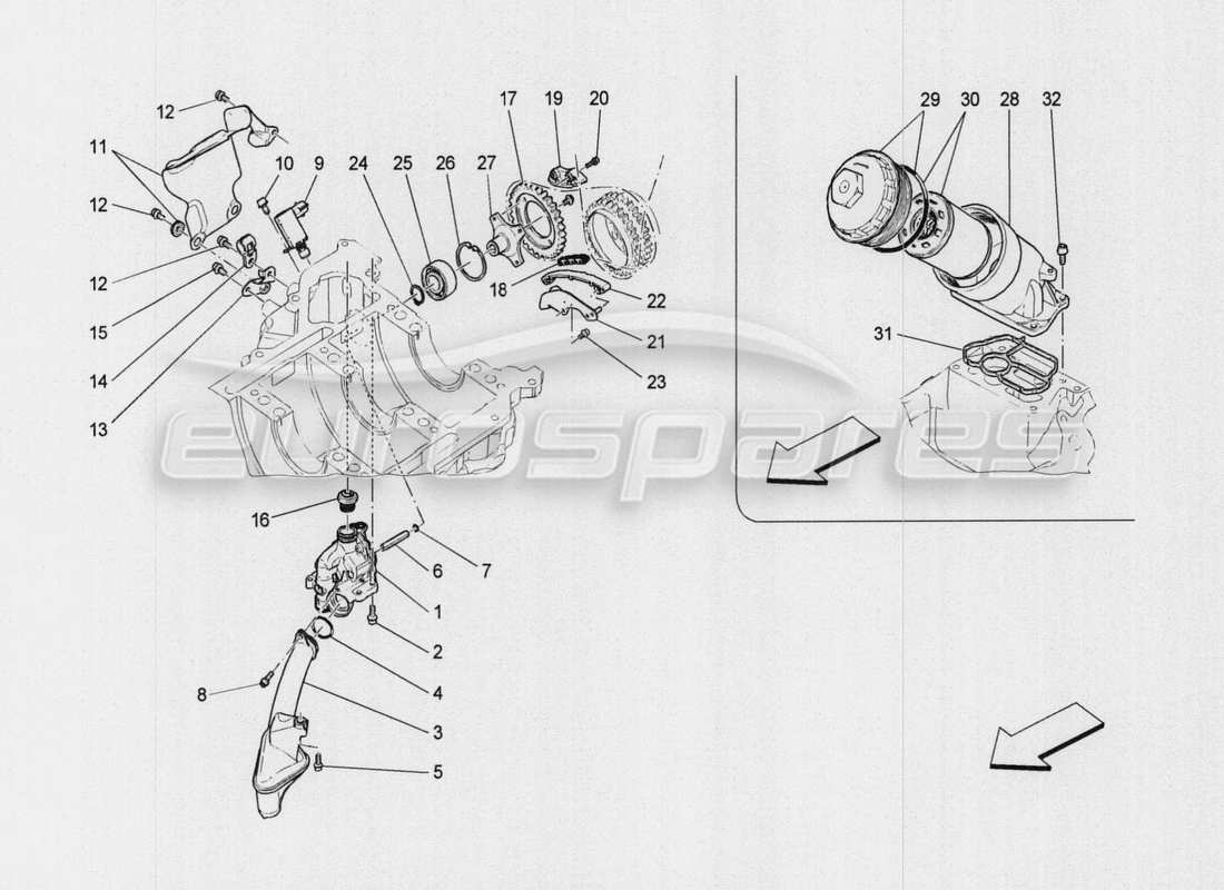 maserati qtp. v8 3.8 530bhp auto 2015 système de lubrification : diagramme des pièces de la pompe et du filtre