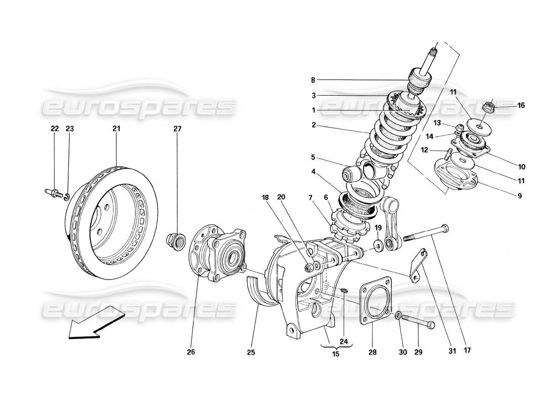 ferrari 348 (1993) tb / ts suspension arrière - amortisseur et disque de frein schéma des pièces