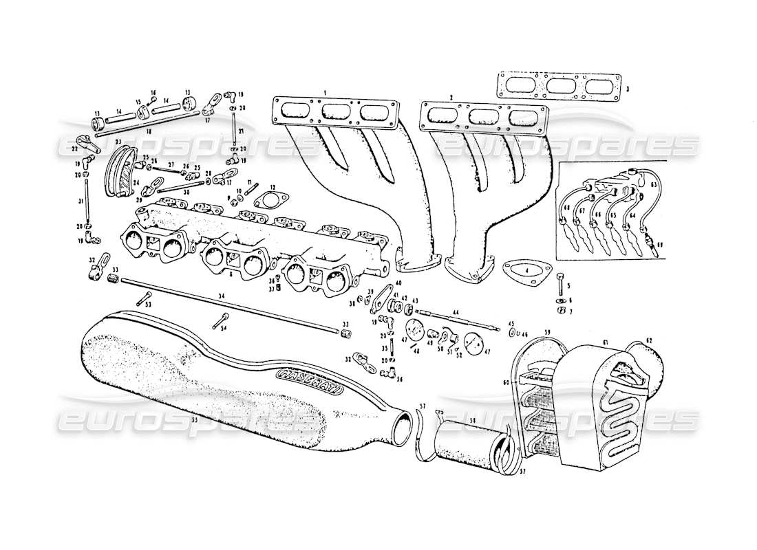 maserati 3500 gt schéma des pièces de l'équipement d'injection du collecteur d'admission