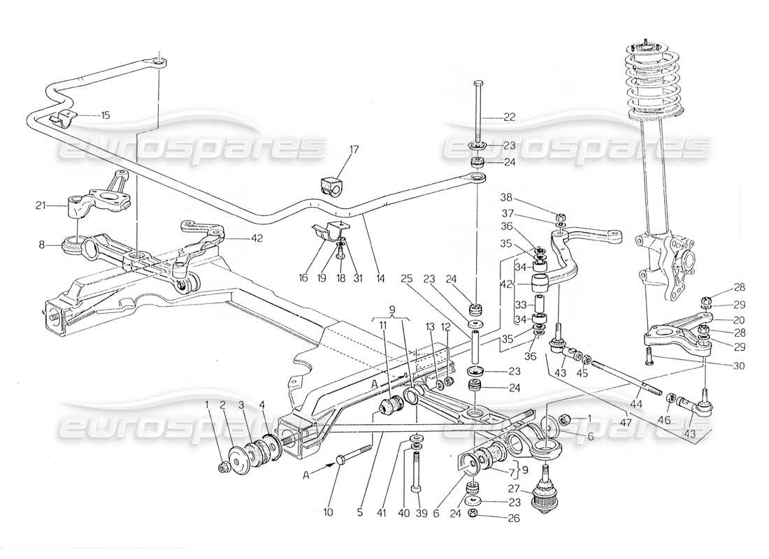 maserati 228 schéma des pièces de la suspension avant