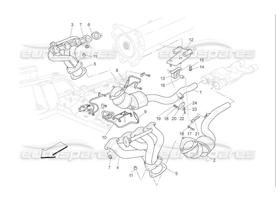 maserati qtp. (2007) 4.2 f1 diagramme des pièces des convertisseurs pré-catalytiques et des convertisseurs catalytiques