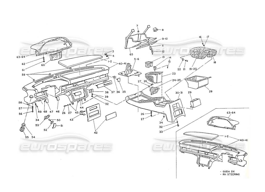 maserati shamal tableau de bord et console schéma des pièces