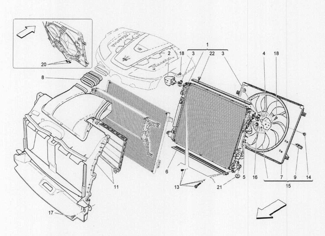 maserati qtp. v6 3.0 tds 275bhp 2017 système de refroidissement : diagramme de pièces des radiateurs et des conduits