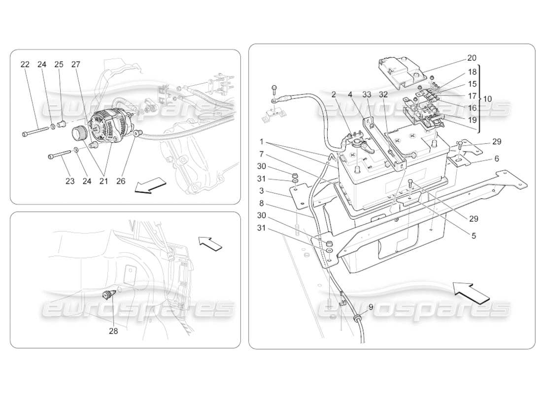maserati grancabrio (2011) 4.7 diagramme des pièces de production et d'accumulation d'énergie