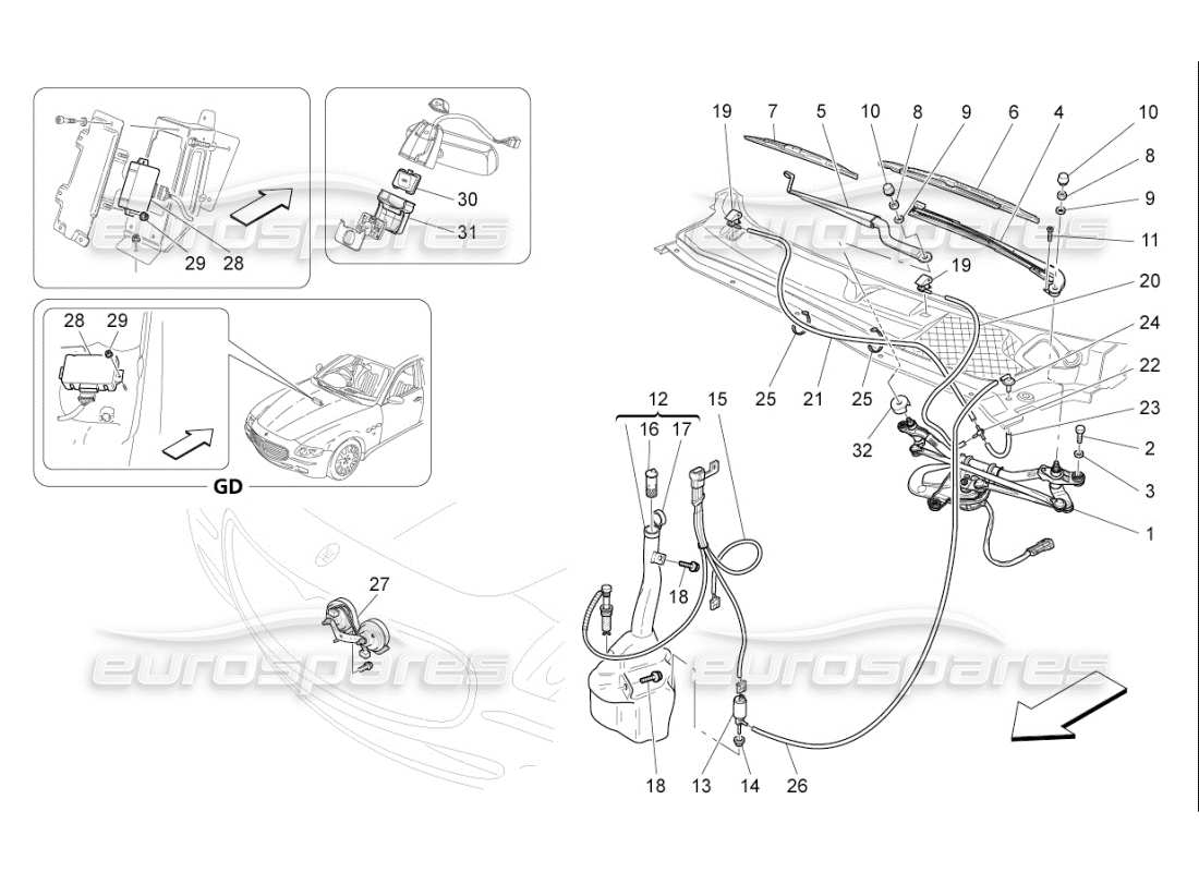 maserati qtp. (2008) 4.2 auto appareils externes du véhicule schéma des pièces
