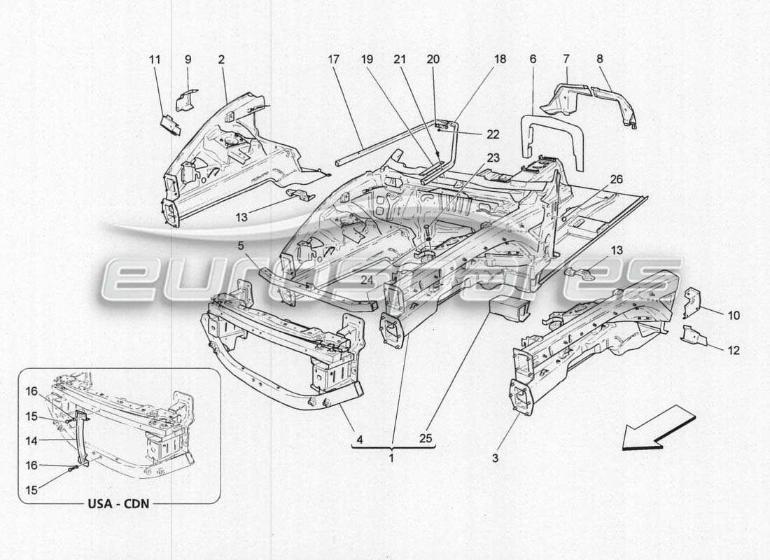 maserati grancabrio mc centenario diagramme des pièces des structures et des cadres avant