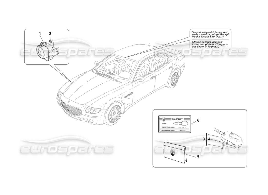 maserati qtp. (2006) 4.2 schéma des pièces du système d'alarme et de l'antidémarrage (page 1-2)