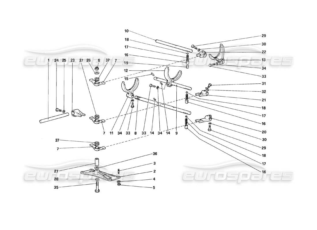 ferrari 308 (1981) gtbi/gtsi diagramme des pièces des commandes intérieures de la boîte de vitesses