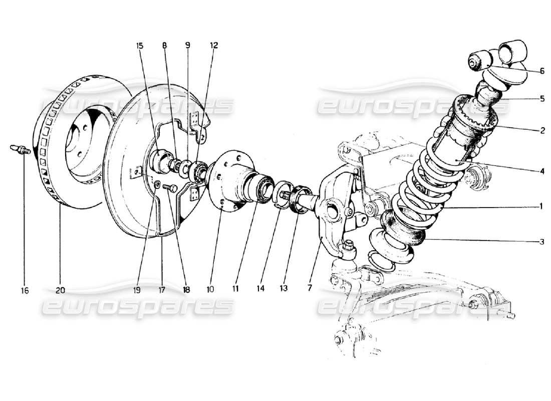 ferrari 308 gtb (1976) suspension avant - amortisseur et disque de frein schéma des pièces