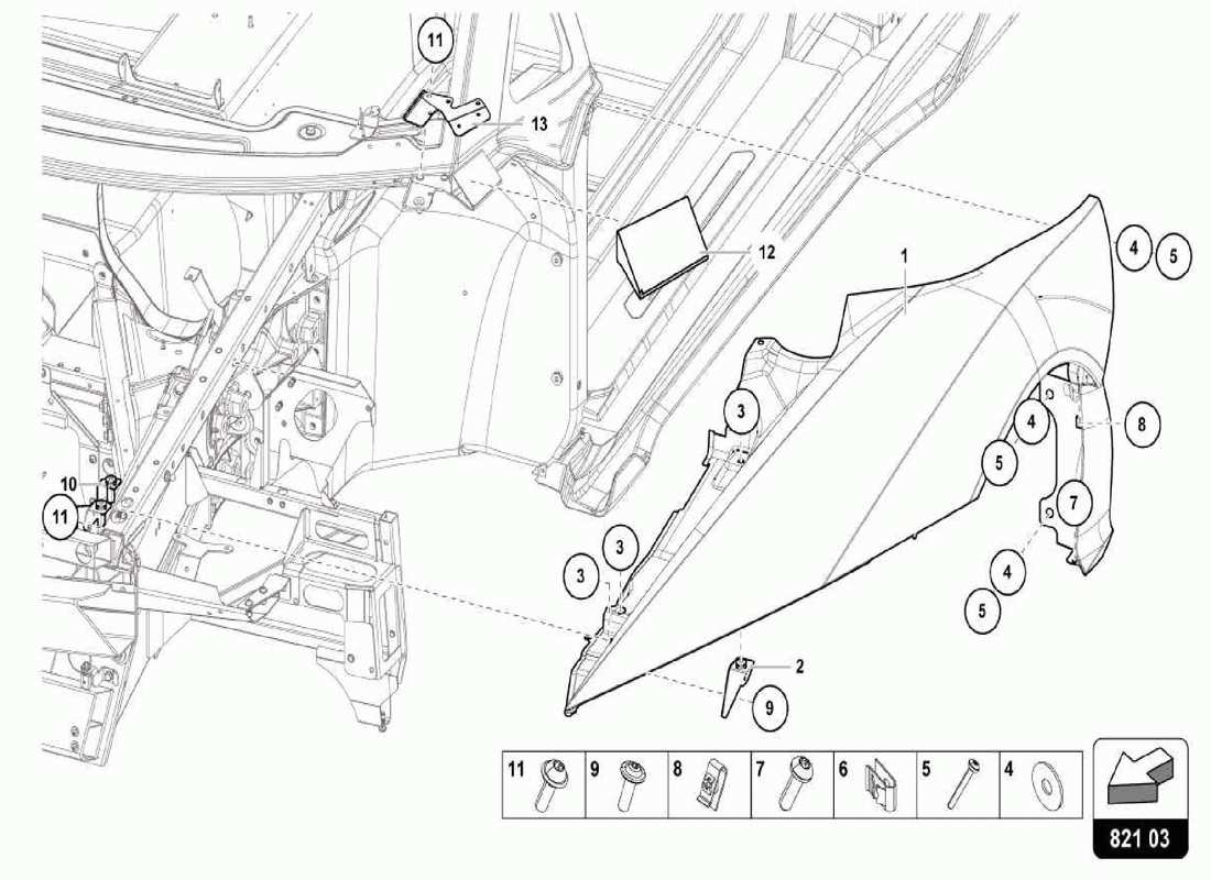 lamborghini centenario spider schéma des pièces du protecteur d'aile