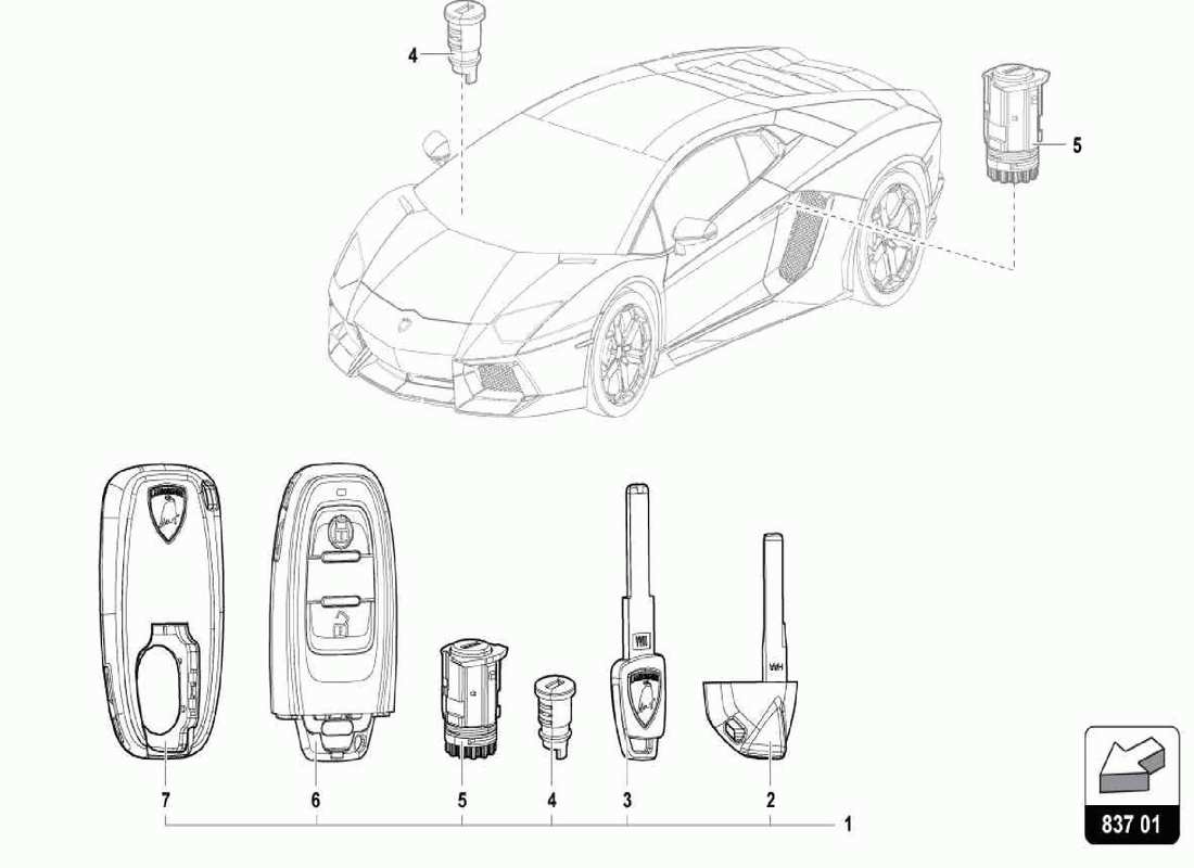 lamborghini centenario spider cylindre de serrure avec clés schéma des pièces