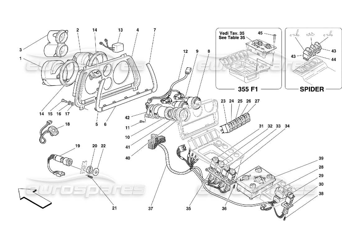 ferrari 355 (5.2 motronic) schéma des pièces des instruments