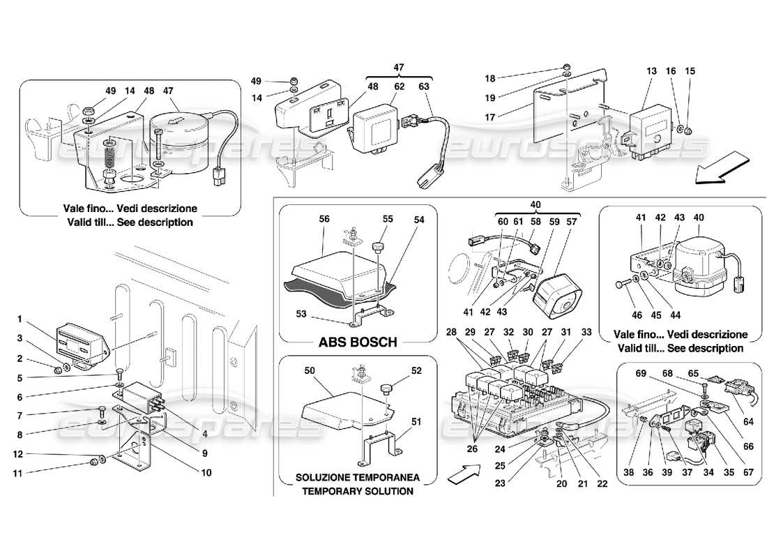 ferrari 355 (5.2 motronic) tableaux et appareils électriques - partie avant schéma des pièces