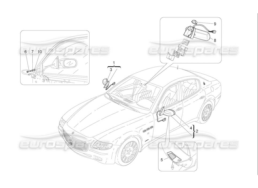 maserati qtp. (2008) 4.2 auto schéma des pièces des rétroviseurs internes et externes