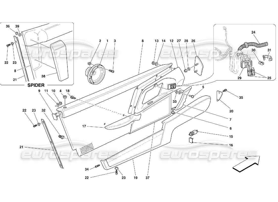 ferrari 355 (5.2 motronic) portes - schéma des pièces des garnitures intérieures