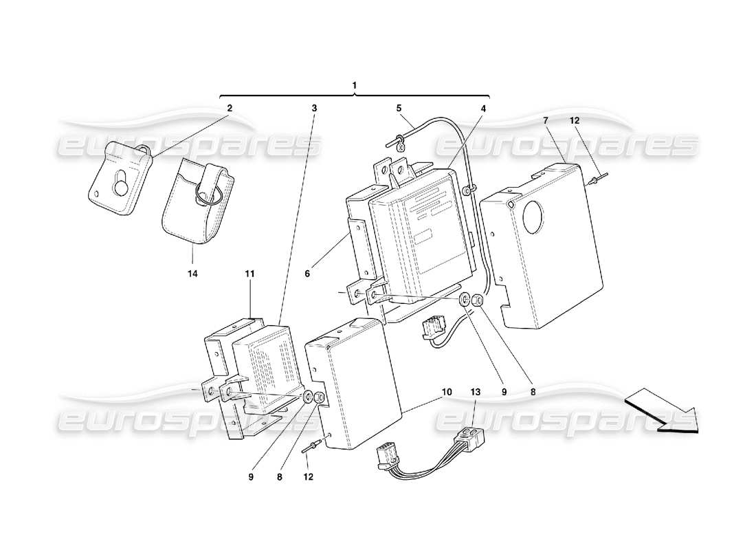 ferrari 355 (5.2 motronic) schéma des pièces des tableaux et dispositifs électriques antivol