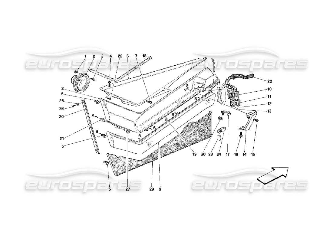 ferrari 348 (2.7 motronic) portes - garnitures intérieures schéma des pièces