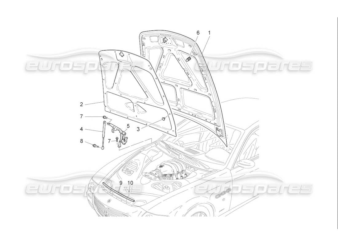 maserati qtp. (2007) 4.2 f1 diagramme des pièces du couvercle avant