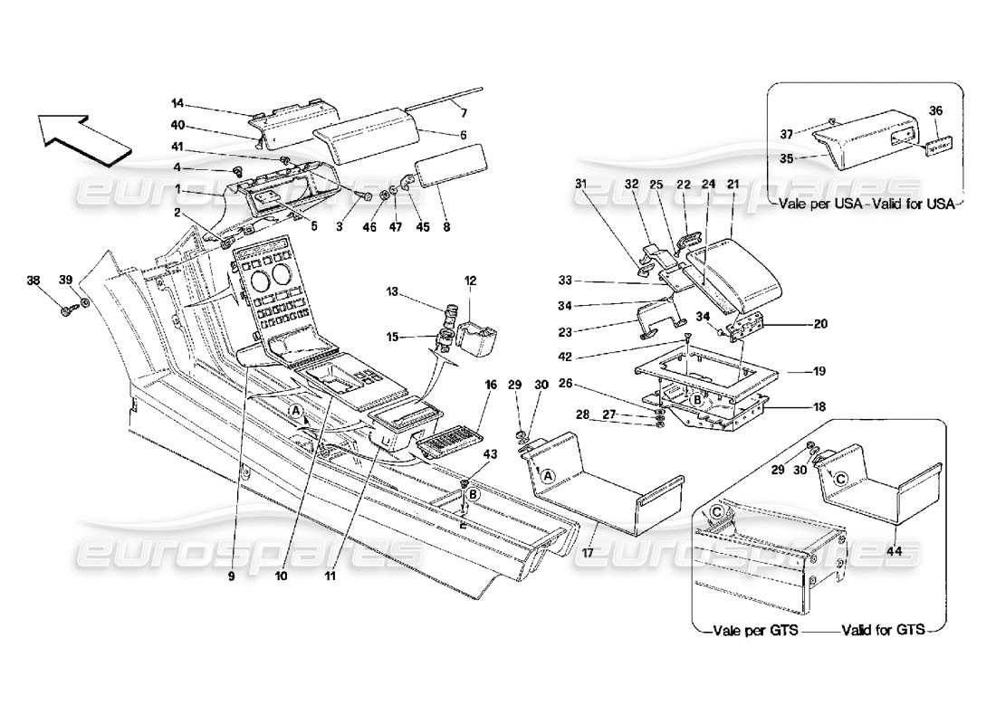 ferrari 348 (2.7 motronic) tunnel - schéma des pièces des accessoires