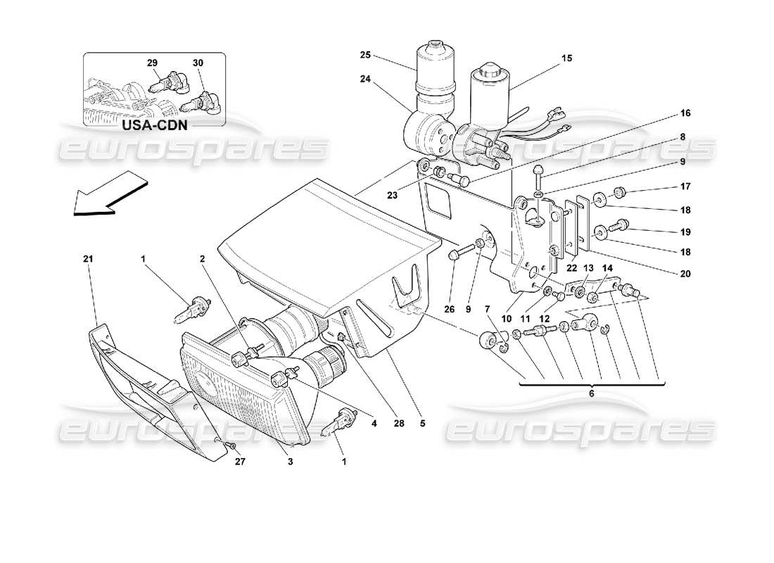 ferrari 355 (2.7 motronic) schéma des pièces du dispositif de levage des lumières et des phares
