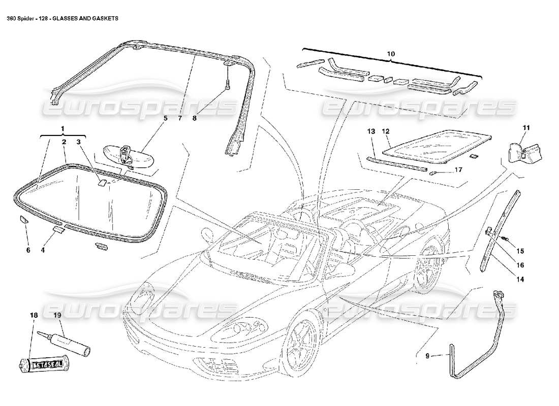 ferrari 360 spider verres et joints schéma des pièces