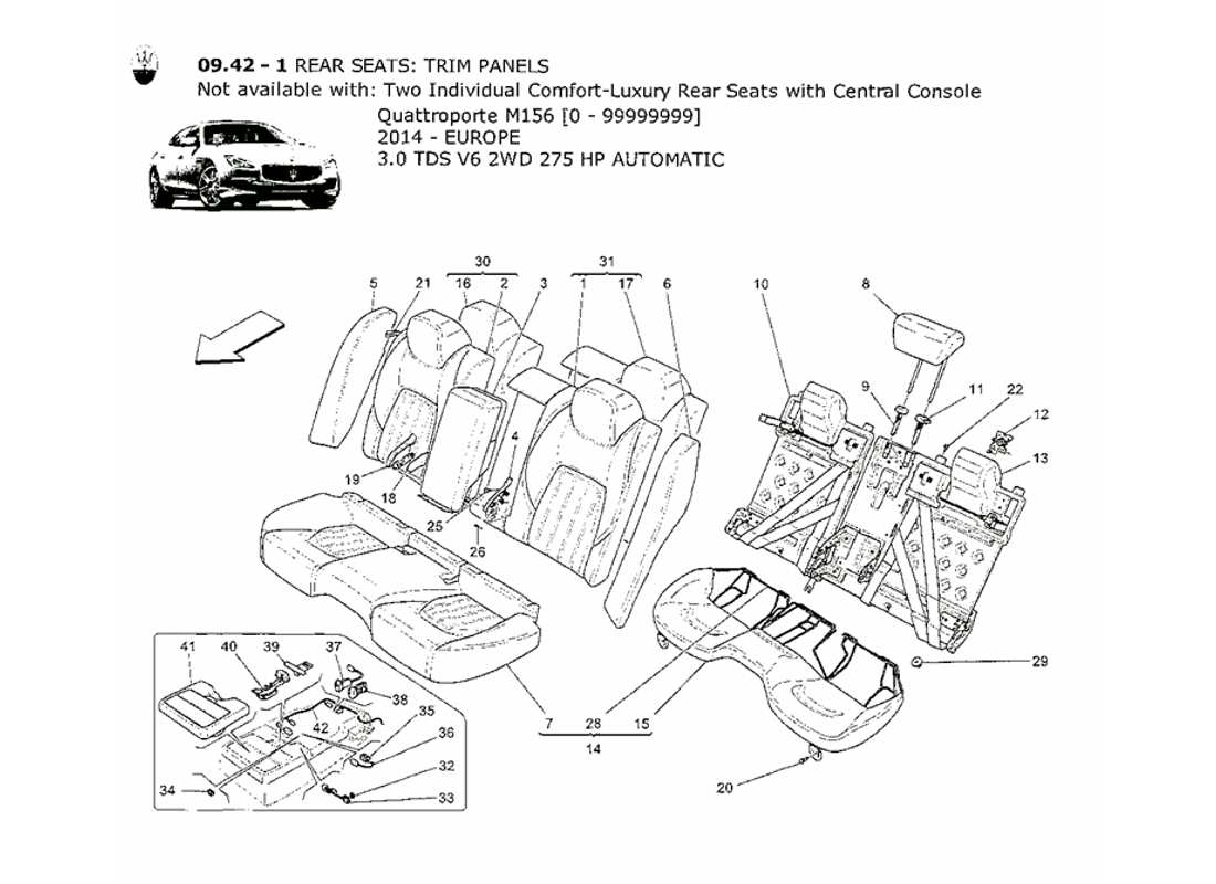 maserati qtp. v6 3.0 tds 275bhp 2014 sièges arrière : diagramme de pièces des panneaux de garniture