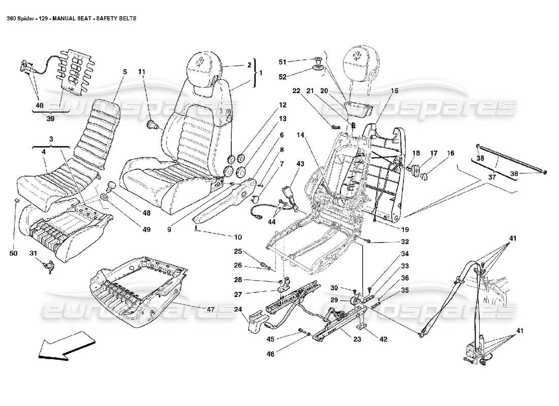 ferrari 360 spider schéma des pièces des ceintures de sécurité manuelles