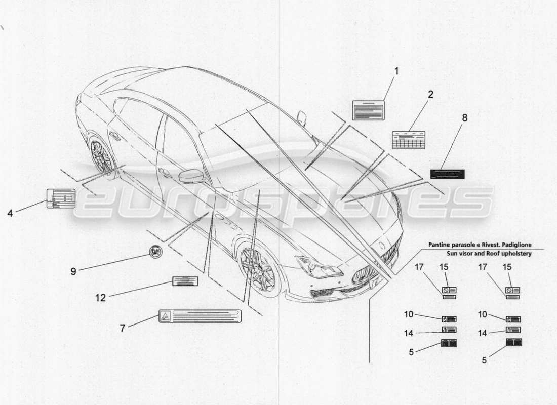 maserati qtp. v8 3.8 530bhp 2014 auto diagramme de pièces d'autocollants et d'étiquettes