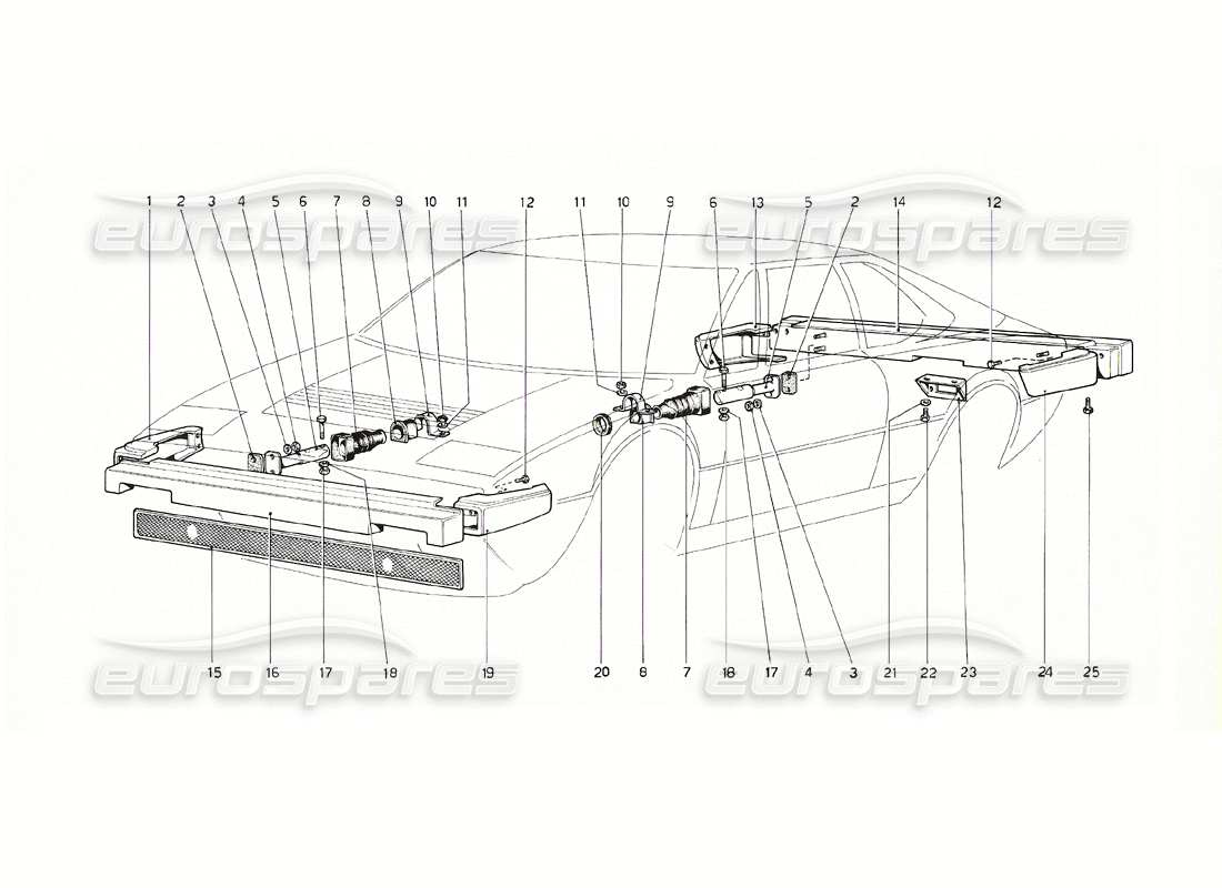 ferrari 308 gt4 dino (1976) bumpers (u.s. version) part diagram